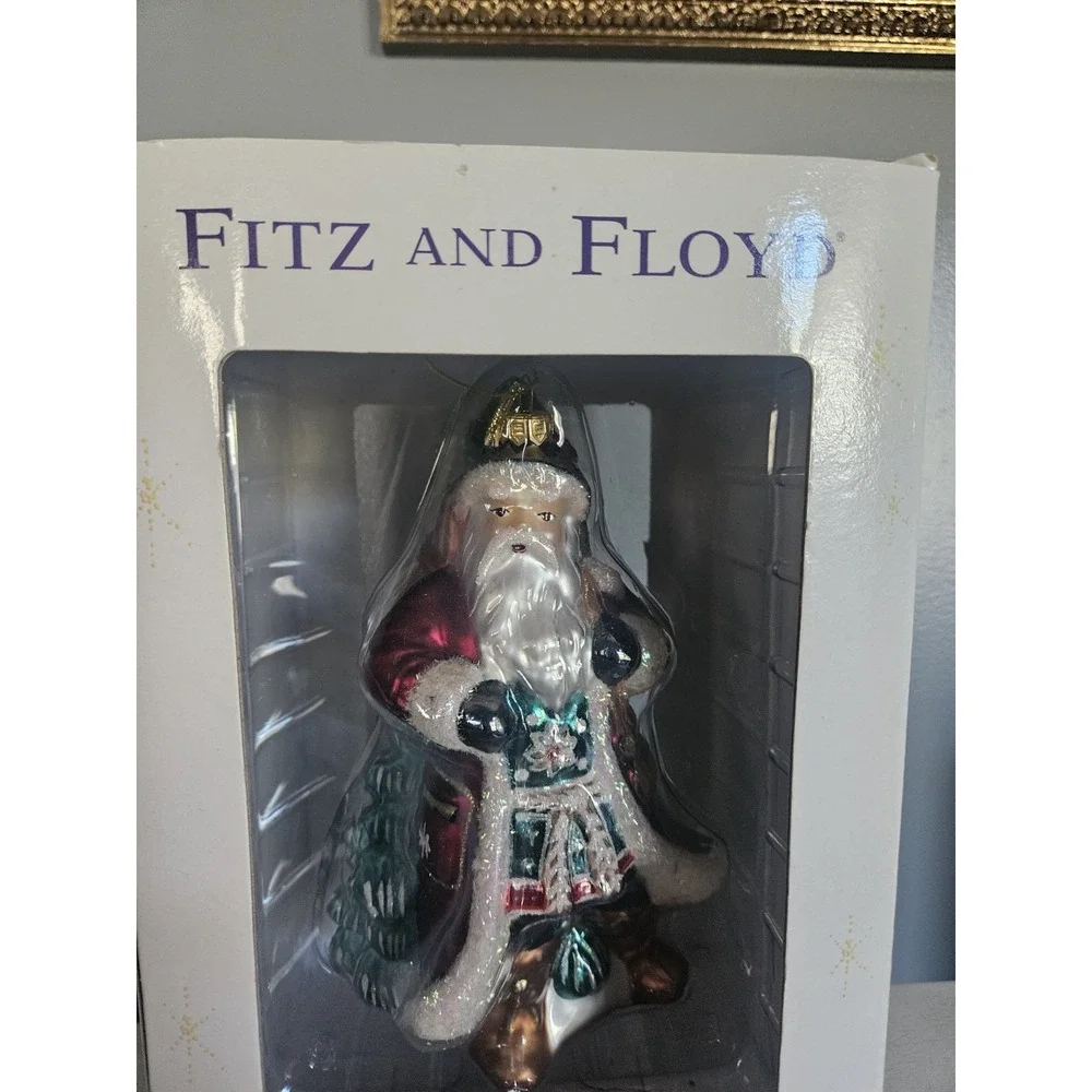 Fitz and Floyd Vintage Glass Christmas Ornament Xmas Lodge Large Santa 19/1638